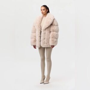 naked wardrobe Faux Mink Pelted Coat - Taupe